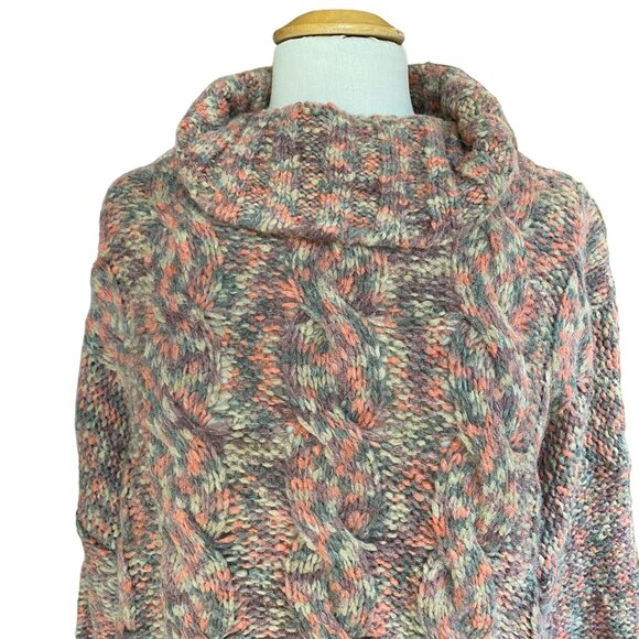 NWT Aspen Chunky Wool Cable Knit Sweater Fisherman Italy Space Dyed Ski-Aprés-L - Picture 2 of 15